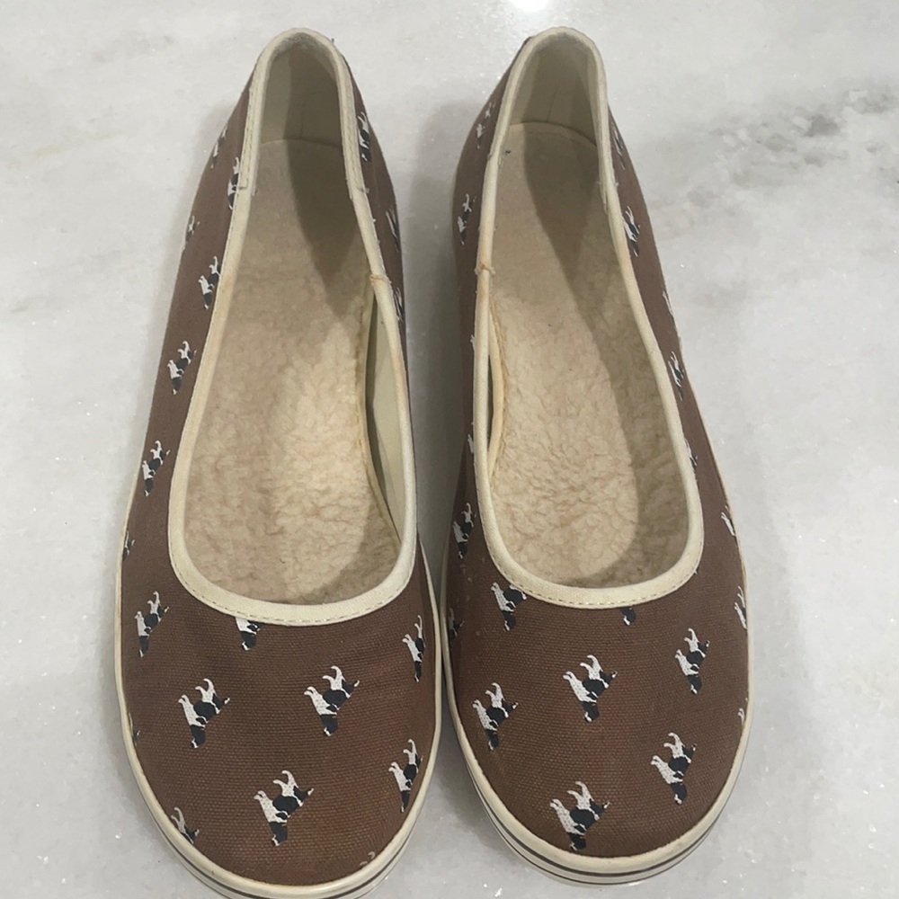 Canvas Shoes Dog Print Faux Fur Insulated Rubber Soles -8.5 M-LL Bean